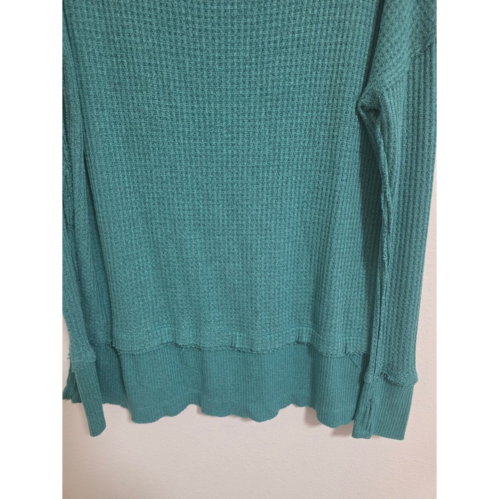 We The Free Teal Waffle Knit Long Sleeve Top Oversized Relaxed Fit - Picture 2 of 5